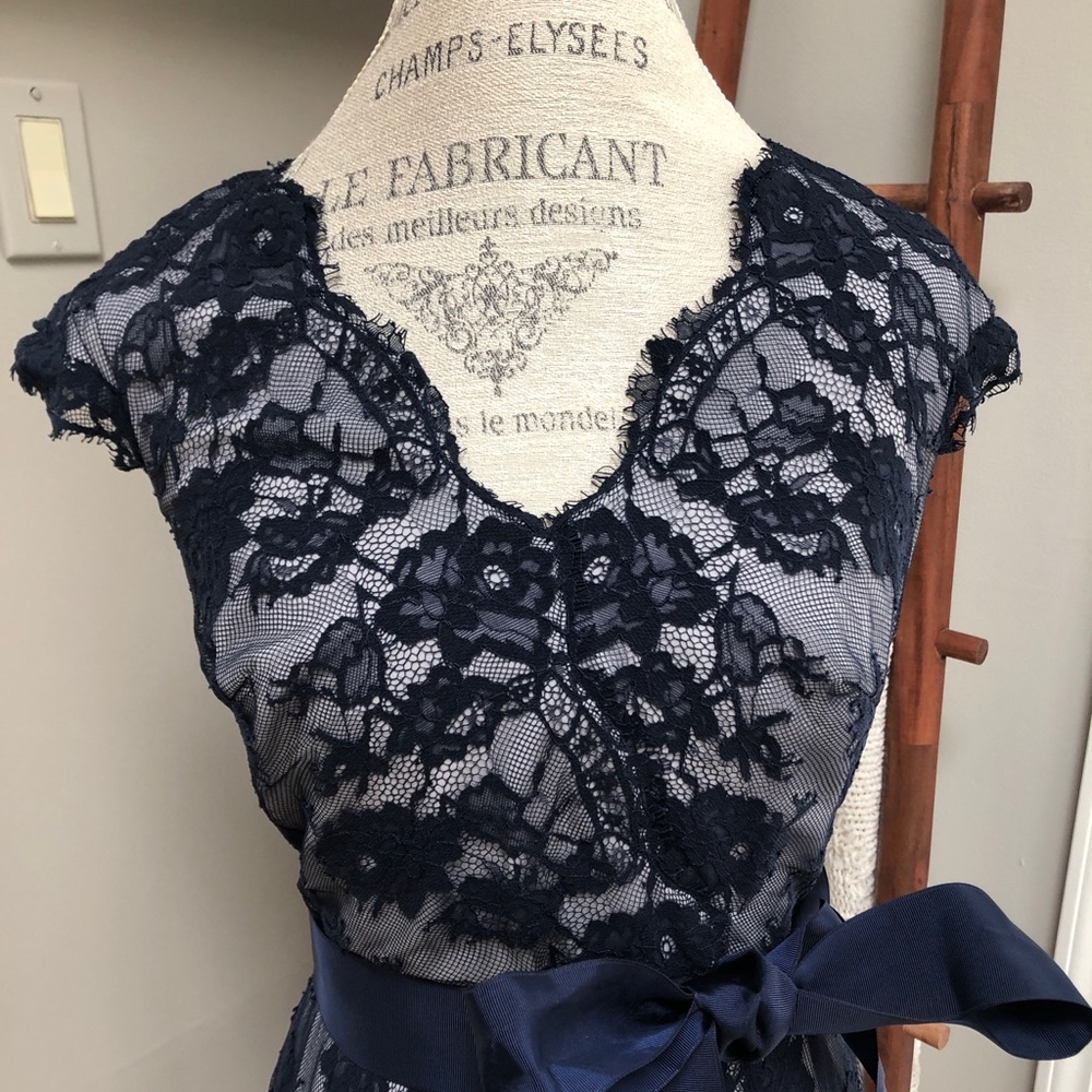 Tadashi Shoji Navy Lace Wedding Dress - Picture 2 of 6